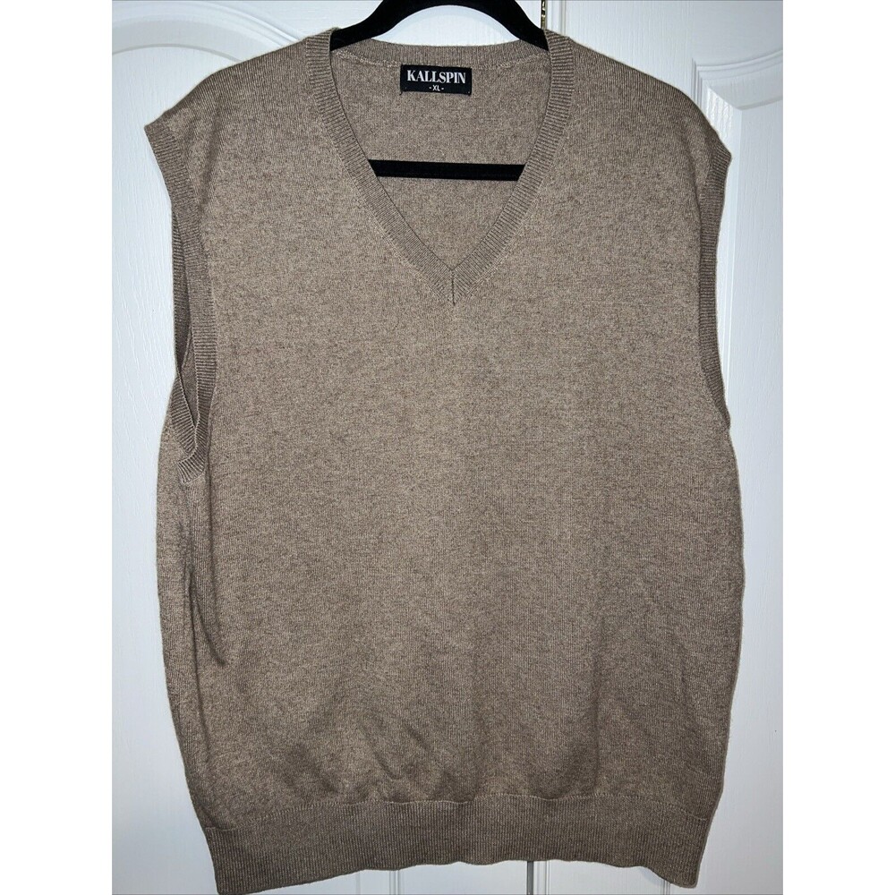 KALLSPIN Sweater Vest Mens XL Light Brown Cashmere/Wool Blend Sleeveless